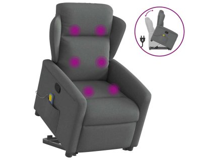 Zvedací masážní polohovací křeslo tmavě šedé textil 3303145