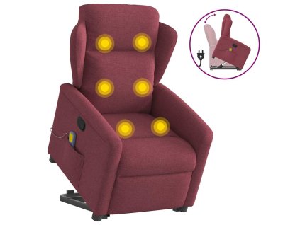 Zvedací masážní polohovací křeslo vínové textil 3303147