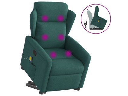 Zvedací masážní polohovací křeslo tmavě zelené textil 3303150