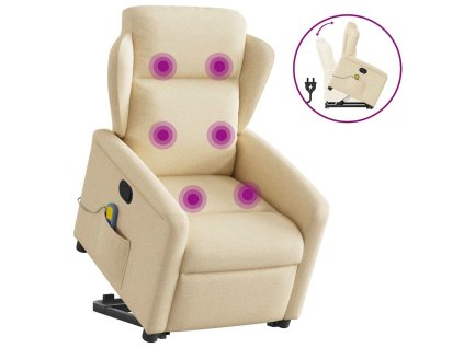 Zvedací masážní polohovací křeslo krémové textil 3303152