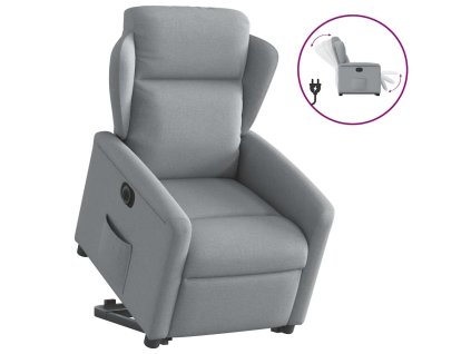 Elektrické zvedací polohovací křeslo světle šedé textil 3303154
