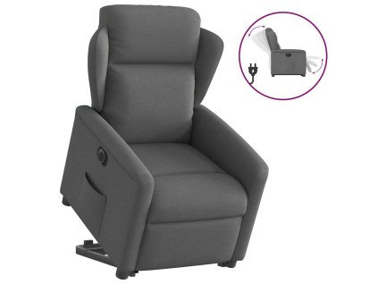 Elektrické zvedací polohovací křeslo tmavě šedé textil 3303155