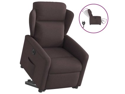 Elektrické zvedací polohovací křeslo tmavě hnědé textil 3303159