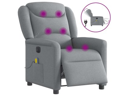 Elektrické masážní polohovací křeslo světle šedé textil 3303184