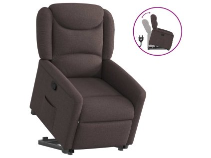 Zvedací polohovací křeslo tmavě hnědé textil 3303199