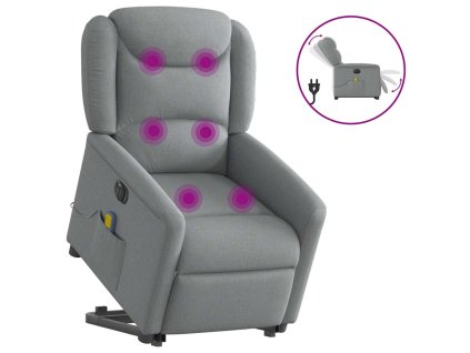 Elektrické zvedací masážní polohovací křeslo světle šedé textil 3303224