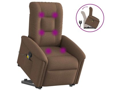 Zvedací masážní polohovací křeslo hnědé textil 3303268