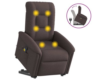 Zvedací masážní polohovací křeslo tmavě hnědé textil 3303269