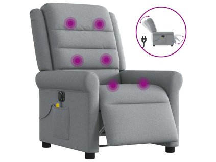 Elektrické masážní polohovací křeslo světle šedé textil 3303304