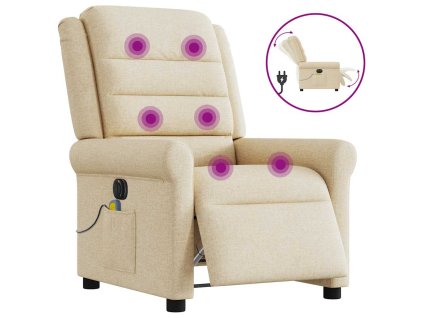 Elektrické masážní polohovací křeslo krémové textil 3303312