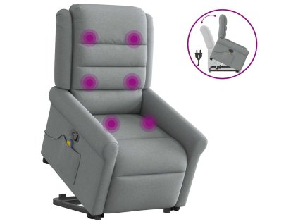 Zvedací masážní polohovací křeslo světle šedé textil 3303324