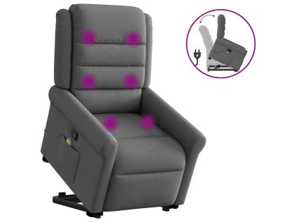 Zvedací masážní polohovací křeslo tmavě šedé textil 3303325