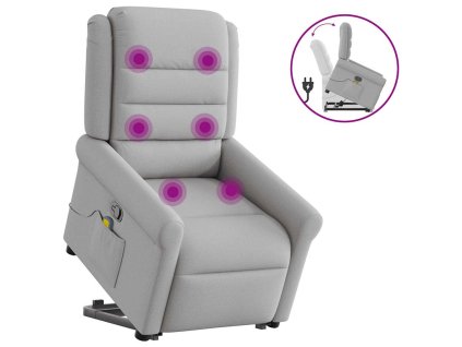 Zvedací masážní polohovací křeslo obláčkově šedé textil 3303333