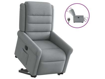 Elektrické zvedací polohovací křeslo světle šedé textil 3303334