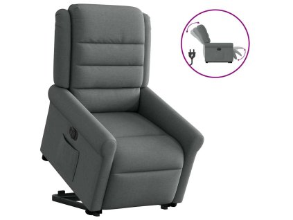 Elektrické zvedací polohovací křeslo tmavě šedé textil 3303335