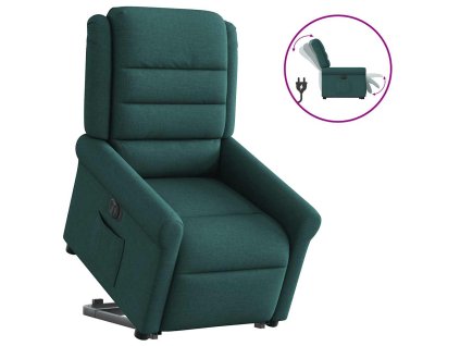 Elektrické zvedací polohovací křeslo tmavě zelené textil 3303340
