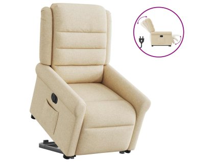 Elektrické zvedací polohovací křeslo krémové textil 3303342