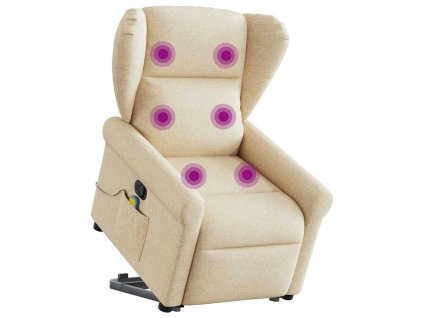 Zvedací masážní polohovací křeslo krémové textil 3303392