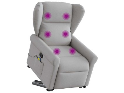Zvedací masážní polohovací křeslo obláčkově šedé textil 3303393