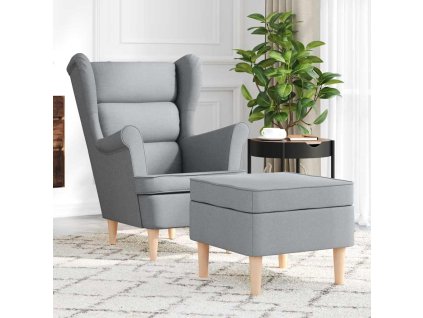 Křeslo s podnožkou světle šedé textil 3307989