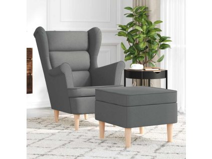 Křeslo s podnožkou tmavě šedé textil 3307990