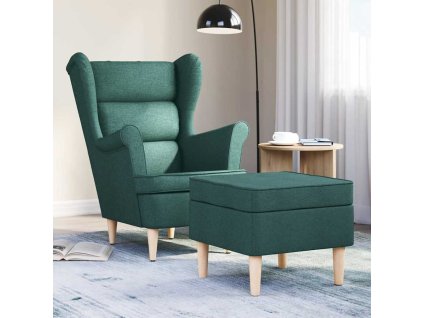 Křeslo s podnožkou tmavě zelené textil 3307994