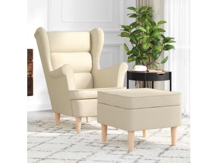 Křeslo s podnožkou krémové textil 3307996