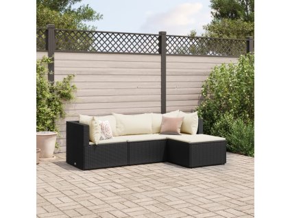 4dílná zahradní sedací souprava s poduškami černá polyratan 3308048