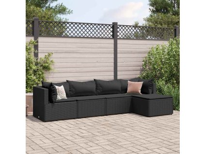 5dílná zahradní sedací souprava s poduškami černá polyratan 3308059