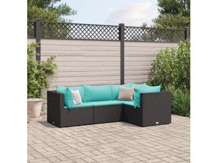 4dílná zahradní sedací souprava s poduškami černá polyratan 3308076