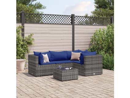 5dílná zahradní sedací souprava s poduškami šedá polyratan 3308087