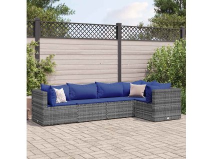 5dílná zahradní sedací souprava s poduškami šedá polyratan 3308095