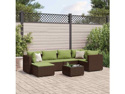 7dílná zahradní sedací souprava s poduškami hnědá polyratan 3308222