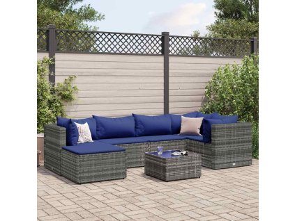 7dílná zahradní sedací souprava s poduškami šedá polyratan 3308223