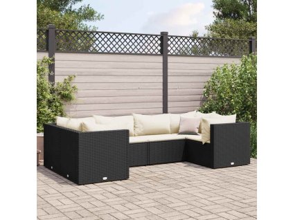 6dílná zahradní sedací souprava s poduškami černá polyratan 3308248