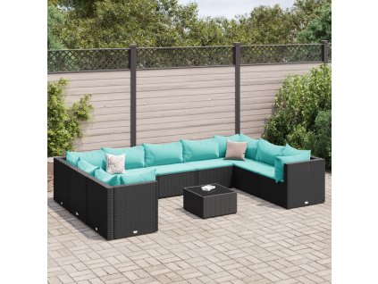 10dílná zahradní sedací souprava s poduškami černá polyratan 3308276