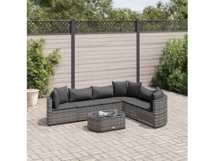 7dílná zahradní sedací souprava s poduškami šedá polyratan 3308378