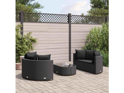 5dílná zahradní sedací souprava s poduškami černá polyratan 3308443
