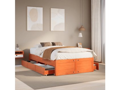 Postel bez matrace se zásuvkami hnědá 120x190 cm masiv borovice 3308824