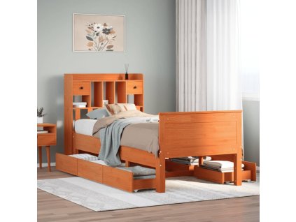 Postel s knihovnou bez matrace hnědá 75x190 cm masivní borovice 3308947