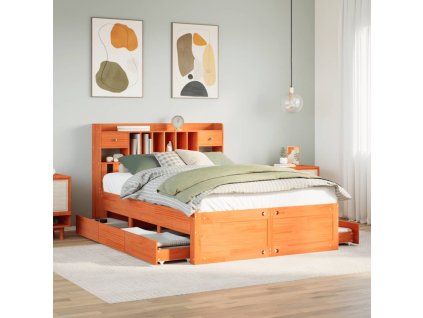 Postel s knihovnou bez matrace 150 x 200 cm masivní borovice 3308959