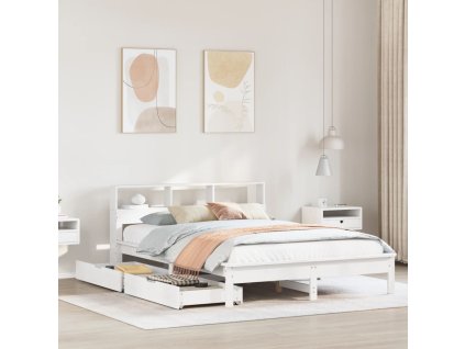 Postel s knihovnou bez matrace bílá 140x200 cm masivní borovice 3309810
