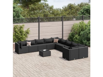 11dílná zahradní sedací souprava s poduškami černá polyratan 3308355