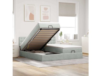 Osmanský rám postele s matracíes světle šedá 180x200cm samet 3312959