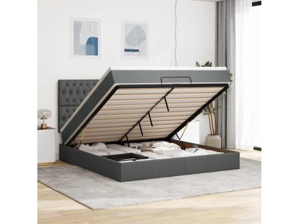 Osmanský rám postele s matrací tmavě šedá 160x200cm textil 3313252