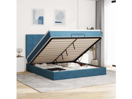 Osmanský rám postele s matrací tmavě modrý 200x200cm samet 3313497