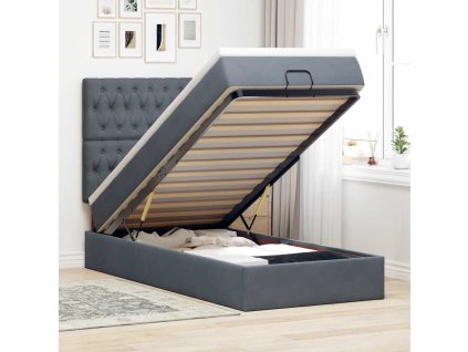 Osmanský rám postele s matracemi tmavě šedá 90x190cm samet 3313512