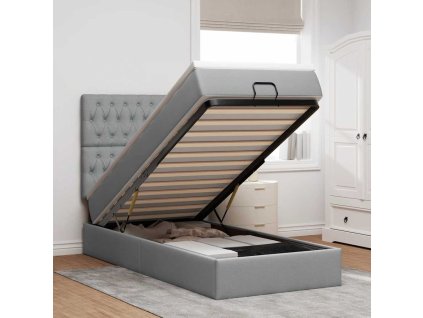 Osmanská postel s matrací & LED světle šedá 90x200 cm látka 3314058