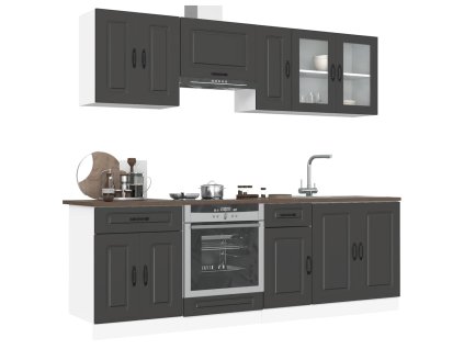 8dílná sada kuchyňských skříněk "Kalmar" černý kompozit 3314822