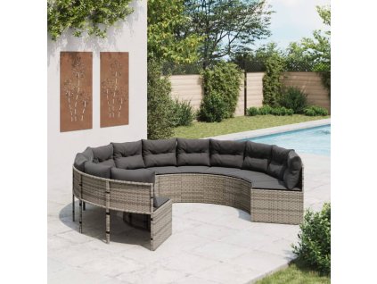 Zahradní pohovka s poduškami kulatá šedá polyratan 3318541